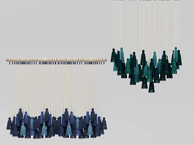Decorative Human Shaped Pendant With Clustered Blue Green Figures Suspended On Strings 3d model