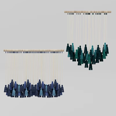 Decorative Human Shaped Pendant With Clustered Blue Green Figures Suspended On Strings 3d model