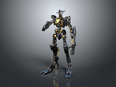 Humanoid Robot With Black And Gold Mechanical Structure And Articulated Limbs 3d model