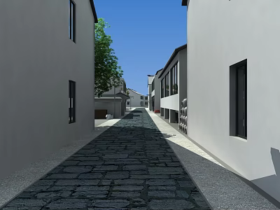 Ancient Architecture Alley With Stone Paved Path White Walls And Windows 3d model