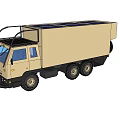 Golden Utility Truck With Transport Function And Multiple Wheels On Road 3d model