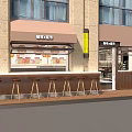 Bright Spacious Café Interior With Shelves Refrigerators Food Products And Seating Area Under Pendant Lights