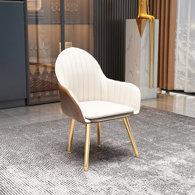 Modern White Dining Chair With Armrest And Golden Legs In Luxurious Interior 3d model 