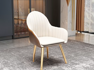 Modern White Dining Chair With Armrest And Golden Legs In Luxurious Interior 3d model