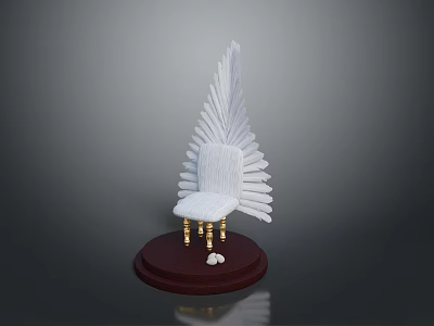 White Chair Shaped Sculpture With Feather Backrest Dark Base And Golden Legs 3d model