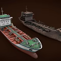 Two Modern and Rusty Tanker Ships with Contrasting Hull Designs and Aged Features 3d model