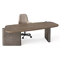 Modern Office Desk And Wheeled Chair Set With Wooden Top And Leather Seat