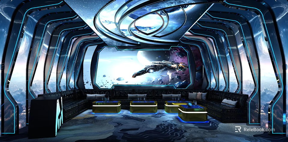 Science Fiction Themed KTV Room With Futuristic Decor 3d model 