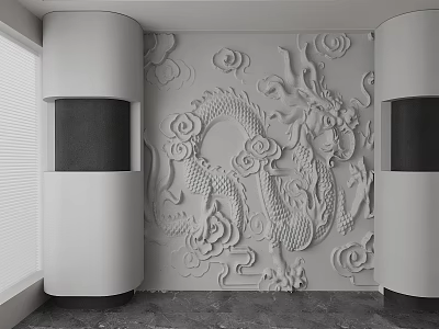 Traditional Chinese Style Background Wall With Embossed Dragon And Cloud Patterns Cylindrical Side Decorations 3d model
