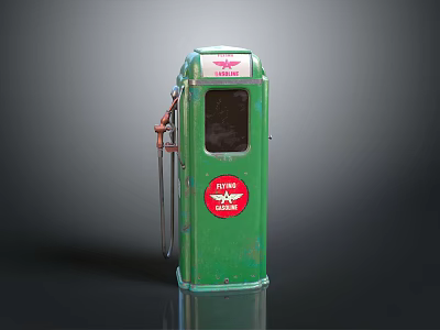 Vintage Green Gas Pump With Flying A Logo And Classic Fuel Nozzle 3d model