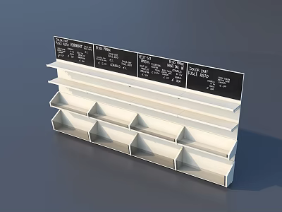 White Display Shelf with Multiple Layers Compartments and Black Signboard 3d model