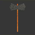 Textured Axe Weapon With Gray Head And Orange Handle 3D Model Isolated On White Background