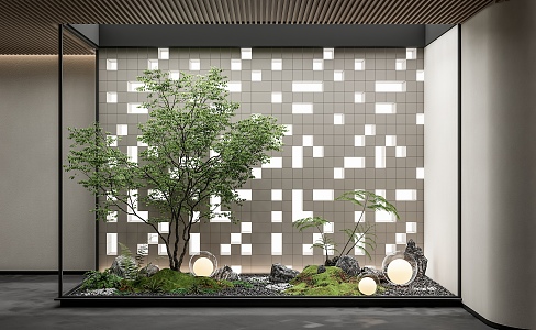 modern landscape sketch courtyard sketch indoor landscaping plant combination stone pebble plant pile landscape tree potted plant 3d model