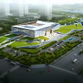 Modern Architectural Building With Green Roof Glass Curtain Wall And Urban Green Surroundings