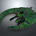 Sci Fi Mechanical Spaceship Model Featuring Curved Structure Green Glowing Elements And Intricate Surface Patterns 3d model