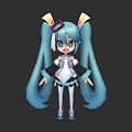Cute Anime Game Character With Blue Long Hair Twin Tails And Headphones