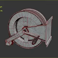 Industrial Metal Cable Reel With Handle And Worn Metallic Finish On Dark Background