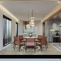 Modern Restaurant Interior Design With Round Dining Table Orange Chairs And Hanging Pendant Lights