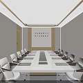 Modern Conference Room Interior With Long Table White Chairs Large Screen And China Telecom Logo