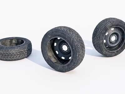 Three Car Tires With Black Rims And Deep Tread Patterns On White Background 3d model