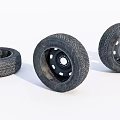 Three Car Tires With Black Rims And Deep Tread Patterns On White Background 3d model
