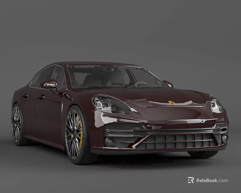Burgundy Porsche Luxury Sedan With Sleek Sporty Design And Alloy Wheels 3d model 