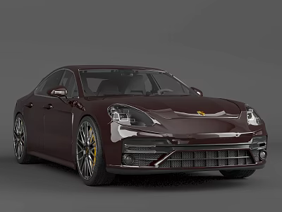 Burgundy Porsche Luxury Sedan With Sleek Sporty Design And Alloy Wheels 3d model
