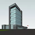 Modern Office Building With Glass Skywalk Gray Exterior And Checkerboard Floor