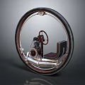 Futuristic Circular Mechanical Device With Steering Wheel Engine Seat And Metal Structure