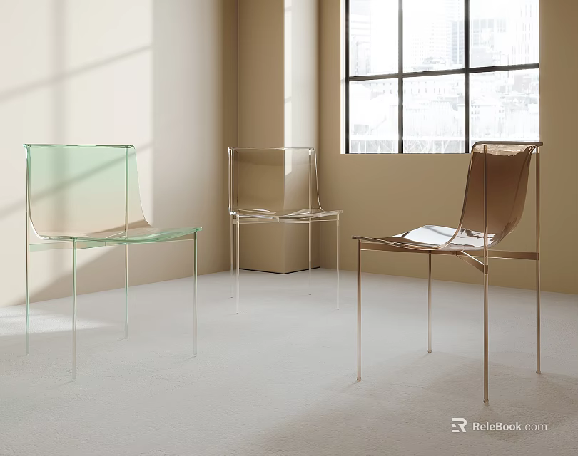 Modern Transparent Single Chair Design With Sleek Lines And Bright Window Room Background 3d model 