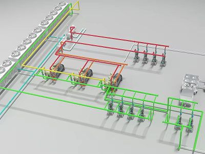 Industrial Equipment Featuring Colored Pipes Red Yellow Green And Multiple Units Setup 3d model