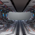 Futuristic Spaceship Interior Design With Control Panels Seats Illuminated Indicators And Metallic Flooring