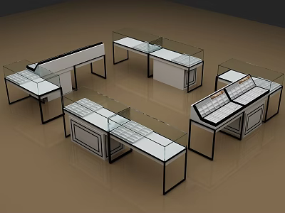 Shopping Mall Store Glass Display Cabinets With White Countertop Black Frame Drawer And Cabinet Door 3d model