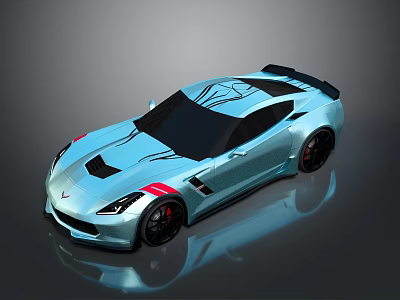 Blue Sports Car With Black Accents Red Stripes Shiny Exterior And Modern Design 3d model