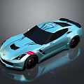 Blue Sports Car With Black Accents Red Stripes Shiny Exterior And Modern Design