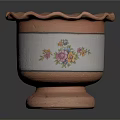 Terracotta Flower Pot With Scalloped Edge And Floral Pattern Garden Decor