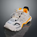 Sporty White Lace Up Sneakers With Yellow Black Accents And Thick Sole Design