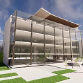Modern ASEAN Office Building With Glass Facade Green Lawn And Mountain Backdrop