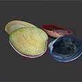 Colorful Clams Featuring White Orange Purple And Dark Textured Shells On Gray Background