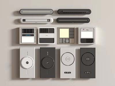 Modern Bathroom Accessories With Various Control Panels Vents And Different Color Designs 3d model