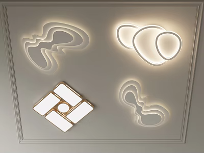 Modern Ceiling Lights With Diverse Geometric And Curved Shapes Soft LED Lighting Design 3d model