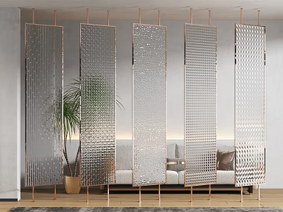 Modern Living Room Interior With Multiple Glass Room Dividers And Rose Gold Frames 3d model