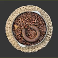 Practical Household Cooking Pot With Red Beans Sausage Ring On Woven Placemat
