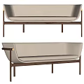 Modern Beige Leather Two Seater Sofa With Walnut Wooden Frame And Metal Accents