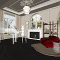 Elegant Piano Room Interior With Grand Piano Fireplace And Large Windows