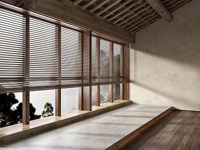 Silent venetian blinds balcony wooden beam ceiling micro cement 3d model