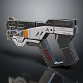 Futuristic Sci Fi Weapon Gun Featuring Metal Structure And Orange White Black Panel Design