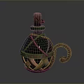 Decorative Household Bottle with Green Neck Brown Woven Body Wooden Lid and Handle
