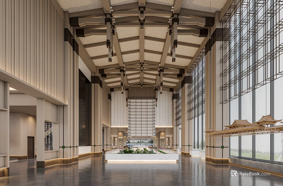 Traditional Style Sales Office With High Ceiling And Spacious Interior 3d model