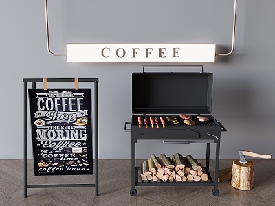 Barbecue Grill Barbecue Grill Barbecue Wood Cafe Small Blackboard Billboard Folding Floor KT Display Card Display Rack 3d model